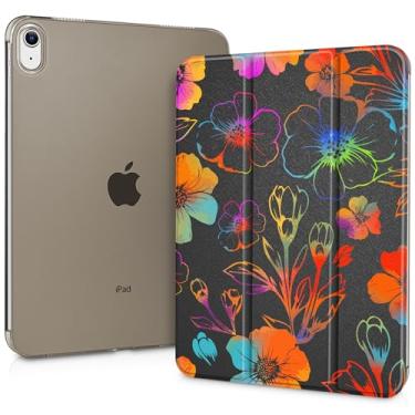 Imagem de Capa para iPad 11 polegadas A16 2025 geração 11ª / iPad 11 polegadas 10ª geração 2022, suporte dobrável inteligente, capa traseira transparente translúcida para despertar/hibernar, capa fina, flores