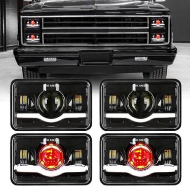 Imagem de AMEXMART Faróis de LED 4 x 6 aprovados com olho de diabo vermelho DRL compatível com Peterbilt 379 Kenworth T800 Oldsmobile Semi Truck - 4 peças