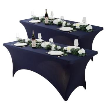 Imagem de Craft And Party Pacote com 2 toalhas de mesa de elastano azul marinho de 1,8 m – capa elástica ajustada – ajuste universal para mesas dobráveis – sem rugas, lavável – ideal para festas, casamentos e