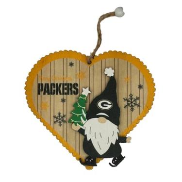 Imagem de FOCO Enfeite de coração de gnomo de madeira NFL Green Bay Packers – Decoração de Natal oficialmente licenciada