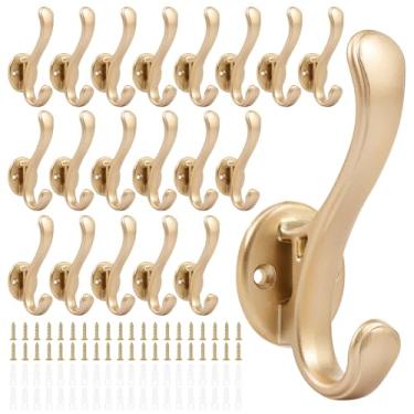 Imagem de Pacote com 20 ganchos dourados para toalha, ganchos resistentes, suporte de parede, cabide decorativo para banheiro, gancho duplo para pendurar casacos, chapéu, cachecol, bolsa, roupas