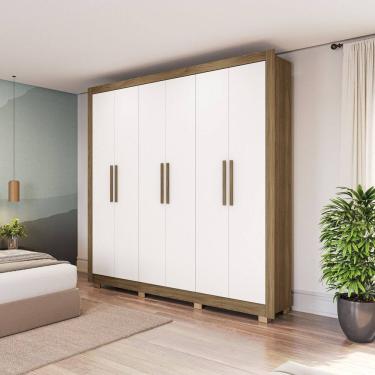 Imagem de Guarda-roupa Casal 6 Portas Dormitório Open Nogueira/Branco