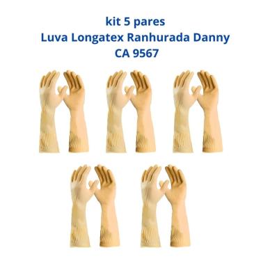 Imagem de Kit 5 Luvas Longatex Ranhurada Danny CA 9567