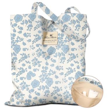 Imagem de Miss Adola Sacola estética feminina – Sacolas reutilizáveis com bolso e fivela magnética, design fofo, bolsa de ombro feminina de tecido de algodão para compras, supermercado, trabalho diário, flores