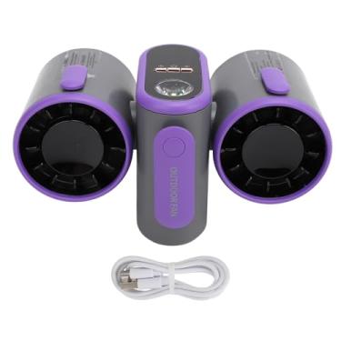 Imagem de Ventilador de cintura portátil Cabeça dupla Turbo USB Recarregável Bateria alimentável ventilador vestível com luz de 3 velocidades de acampamento ao ar livre ABS ABS PP (Cinza escuro)