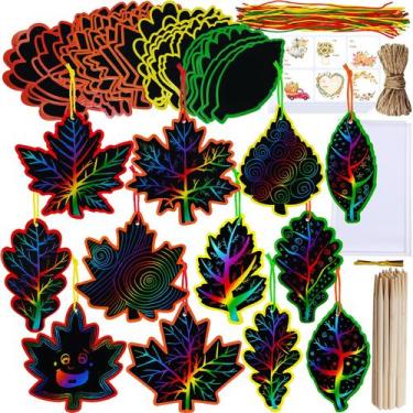 Imagem de Kit de artesanato Winlyn Magic Color Scratch Fall Leaves 48 conjuntos