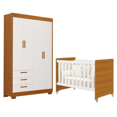 Imagem de Jogo De Quarto Infantil Guarda Roupa Zaki E Berço Evolution Branco Reller Móveis Branco Fosco-savana