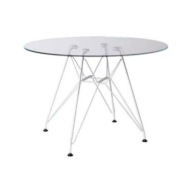 Imagem de Mesa Ferro Branco Tampo Redondo Vidro 90Cm - UP HOME