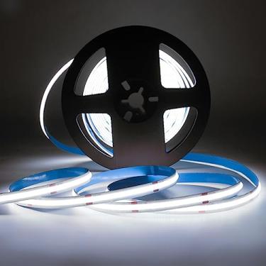 Imagem de icever Fita LED COB 12V 6000K, 16,4FT 480LEDs/m 9,6W/m Luzes Uniformes Flexíveis Branco Frio CRI 90+ 8 mm Largura Alta Densidade Faixa de Luzes Reguláveis para Decoração de Casa Interior (Sem