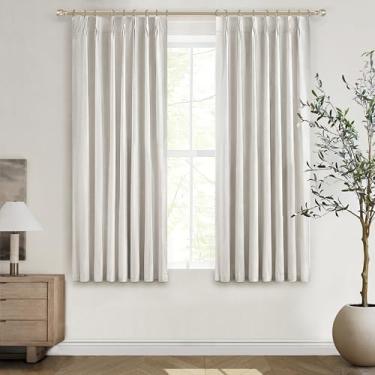 Imagem de Cortinas blackout curtas de linho para janelas de 121 cm de comprimento quarto/sala de estar/banheiro, conjunto com 2 painéis de 121 cm de comprimento, com bloqueio de calor, cortinas marfim creme de