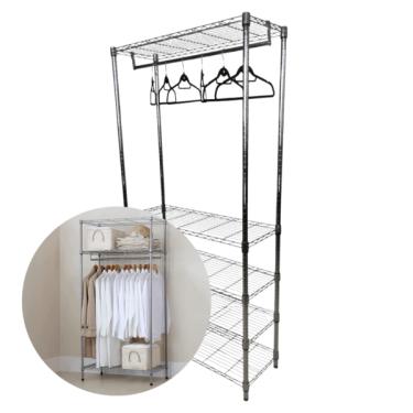 Imagem de Kit Estante Cabideiro De Aço 5 Prateleiras Cromada Aramada (l