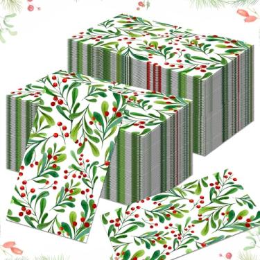 Imagem de Guardanapos de papel com bagas de Natal, 120 peças, feliz Natal, descartáveis, guardanapos de papel para convidados, bagas de Natal, guardanapos de almoço, bagas de Natal, toalhas de mão para