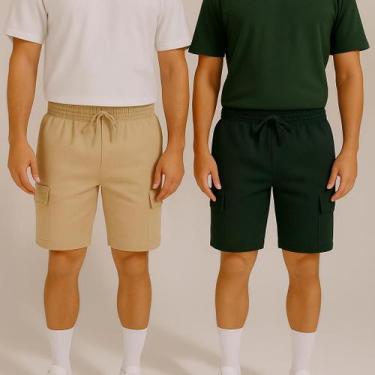 Imagem de Kit 2 Bermuda Cargo Masculina Curta Streetwear casual Short Sarja Bols