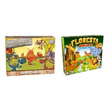 Imagem de Kit 2 Quebra Cabeça MDF Floresta Dinossauros 30 Pçs 4 Anos - Pais & Fi
