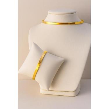 Imagem de Choker e Pulseira Ajustável Reto Liso Dourado e Prata - JMA Bijoux, Do