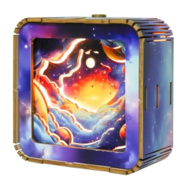 Imagem de FoxiSteam 3D Wooden Puzzle Night Light - Starry Universe Style USB LED Lamp, DIY Wooden 3D Puzzles for Adults, Galaxy-Themed Bedside Decor