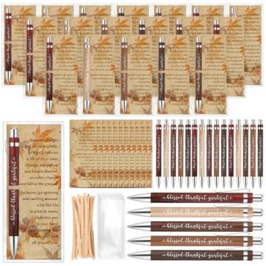 Imagem de Epakh 100 conjuntos de canetas de presente de outono com cartões comemorativos, lembrancinhas de festa de outono para adultos a granel de Ação de Graças, outono, cartão de folha, presente de