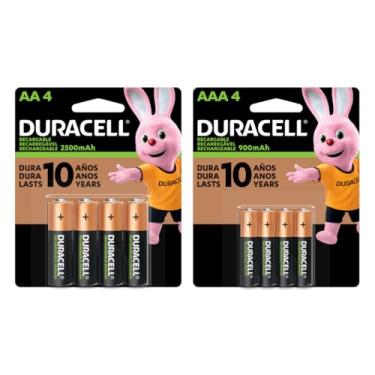 Imagem de Pilha Recarregável AA Pequena DURACELL com 4 unidades + Pilha Recarregável AAA Palito DURACELL com 4 unidades
