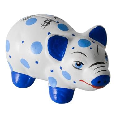 Imagem de Cofrinho Porquinho Em FaiançA Artesanal - Para Guardar Moedas E Dinheiro, Lindo Para DecoraçãO(Porquinho Azul Com Bolinhas M)