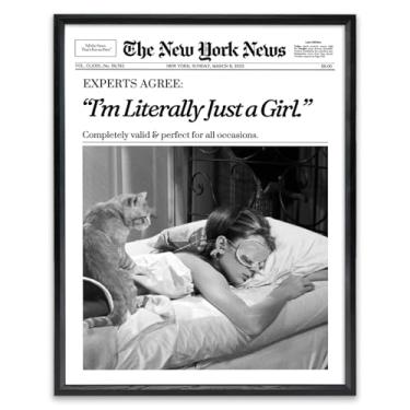 Imagem de KBKBART Arte de parede emoldurada de 20,3 x 25,4 cm, I'm Literally Just a Girl, decoração de quarto de menina descolada, carrinho de bar vintage, sala de estar, decoração de casa, 1 pacote