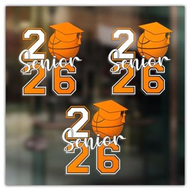 Imagem de Adesivo de basquete (3 peças) Senior Class of 2026 decalque de vinil boné de formatura esportivo espírito escolar à prova d'água álbum de recortes laptop carro etiqueta etiqueta presente para