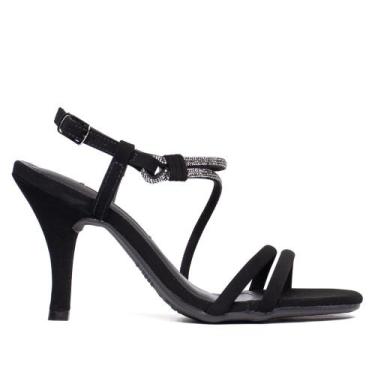 Imagem de Sandália Feminina Via Marte Nobuck Salto Alto Strass Preto, Preto, 35