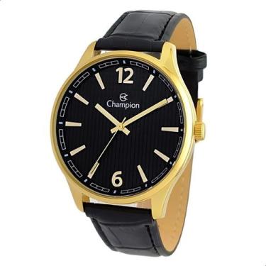 Imagem de Relógio Masculino Champion Casual Couro Preto Social Luxo CN21443P