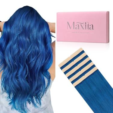 Imagem de MAXITA Extensões de cabelo humano fita azul fita adesiva em extensões 55 cm 10 peças 30 g Remy invisível sedoso liso colorido macio cabelo humano real extensões de cabelo natural para mulheres