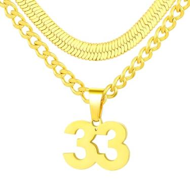 Imagem de Colar de número, colar em camadas para homens, meninos e crianças, colar com números para meninos atletas, corrente de aço inoxidável de 45,7 cm + 50 cm para homens com pingente de número, colares de