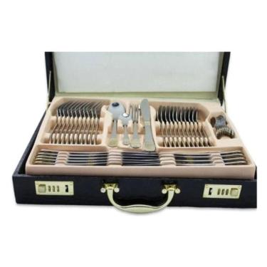 Imagem de Faqueiro Luxuoso Inox 84 Peças Banhando A Ouro 24K