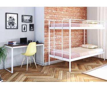 Imagem de Conjunto para Quarto 1 Beliche e 1 Escrivaninha 90x45cm Completa Casa Branco