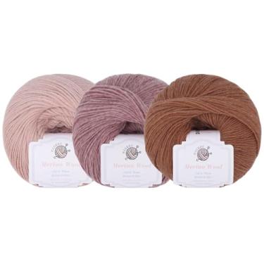Imagem de NICEEC 3 novelos de fio de lã merino macio - macio e quente, peso dos dedos, fio de lã para crochê e tricô, total de 150 g/606 jardas - série rosa