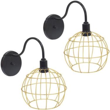 Imagem de 2 Luminárias Arandela de Parede Aramada Globo Dourada Industrial Retro