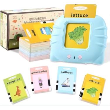 Imagem de Brinquedo Educativo Infantil Montessori Com Leitor de Cartões Flash em Português e Inglês 112 Cartões com 224 Palavras (Gato - Azul)