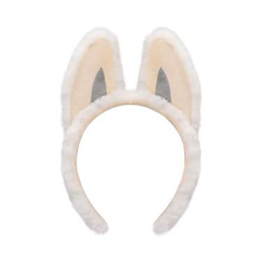 Imagem de LUZTACT Tiara de orelhas de coelho de pelúcia fofas fantasias de desenho animado para mulheres, meninas, cosplay, festa de Halloween, acessórios de cabelo, Branco, Standard