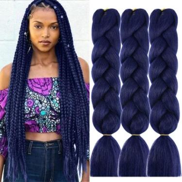 Imagem de Extensões de cabelo trançadas AFNOTE Azul escuro 24cm 3x100g sintética