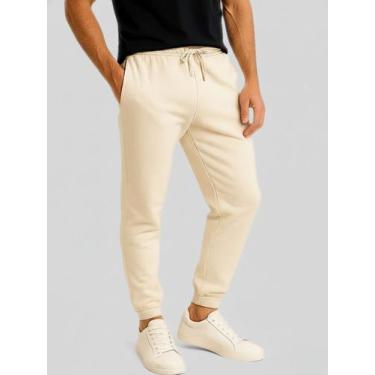 Imagem de Calça de Moletom Masculina Jogger Bege Creme Básica Forrado Felpudo Fl