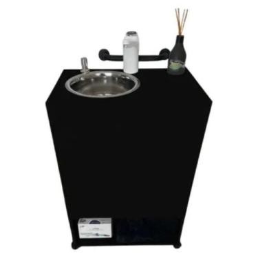 Imagem de Pia Móvel Portátil Preta Com Nicho Para Consultório, Estética, Clínica