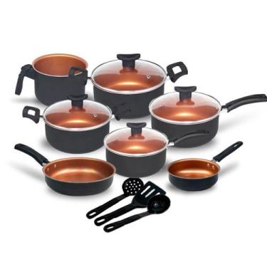 Imagem de Jogo De Panelas Antiaderente 10 Pçs Kit Conjunto Teflon Tampa de Vidro