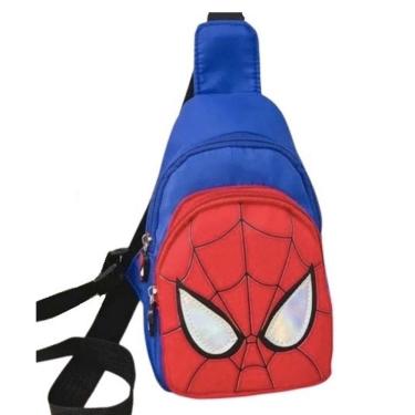 Imagem de Mochila Infantil Crianças Homem Aranha Pochete Bolsa Azul