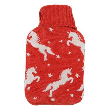 Imagem de Garrafa de água quente 2000ml com capa de malha macia, borracha isolada, alívio da dor, bolsa de água quente para pescoço, ombro, calor de inverno (Cavalo)
