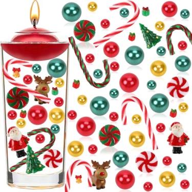 Imagem de 106 peças de enchimento de vaso de Natal, conjunto de enchimento de vaso de Natal, vermelho, verde, bengala doce, pérolas flutuantes, mini caixa de presente de plástico de Papai Noel para artesanato