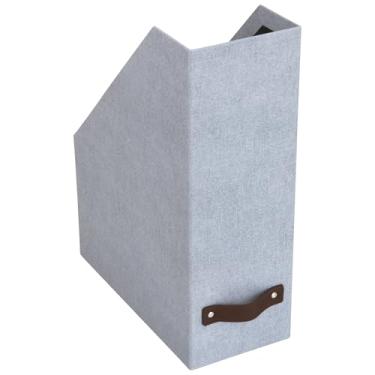 Imagem de Bigso Box of Sweden Estelle Canvas Fiberboard Caixa de Armazenamento Vertical para Revistas, Porta-Revistas e Organizador para Papéis e Catálogos com Alça de Couro para Mesas de Es (1 Pacote, Cinzas)