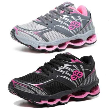 Imagem de Kit 2 Tênis Infantil Feminino Esportivo Cinza e Pink (3006-CNZR-PTOP, BR, Criança de 4 a 8 anos, Numérico, 32)