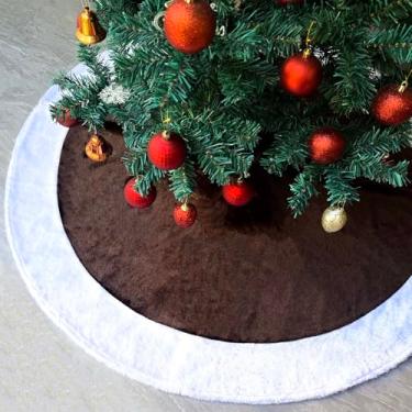 Imagem de Saia para árvore marrom 121 cm, rústica ocidental, neutra para árvore de Natal, de pele sintética, vintage, para árvores de fazenda, tapete para árvores de Natal, boho, Ano Novo, decoração de festas