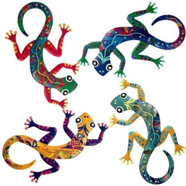 Imagem de Decoração de parede de lagartixa de metal - Pacote com 4 peças de decoração de parede de cerca ao ar livre, decoração suspensa para jardim, quintal, sala de estar, quarto, pátio, varanda