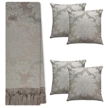Imagem de Kit Manta Xale Para Sofá E Cama Cores Com 4 Capas de Almofada (2,80 X 3,00,72 CINZA/OFF)
