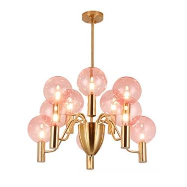 Imagem de Lustre moderno de vidro com bola de vidro, lustre moderno de vidro com globo de vidro colorido, luminária pendente de teto com abajur de vidro rosa para quarto de meninas, banheiro, estudo,
