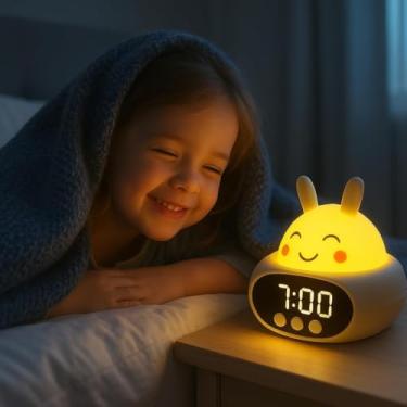 Imagem de Relogio Despertador de Coelho Infantil Com Luz Noturna, Iluminação Suave Multifuncional, Lâmpada de Cabeceira de Silicone