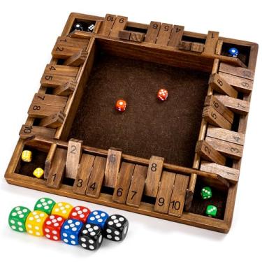 Imagem de ropoda Jogo de tabuleiro 4-Way Shut The Box de dados de 35,5 cm (2-4 jogadores) para crianças e adultos [Jogo de tabuleiro de madeira grande de 4 lados, 8 dados + regras para fechar a caixa] Jogo inteligente para adição de aprendizado – Estilo Vantage